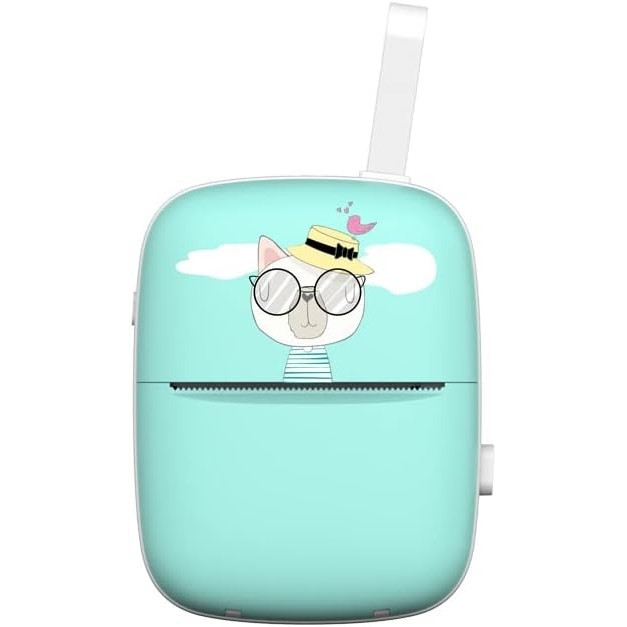 Jucarii pentru copii - Mini Imprimanta Foto Portabila, Incarcare USB, Bluetooth, Model Pisica, Print Alb-Negru, Albastru