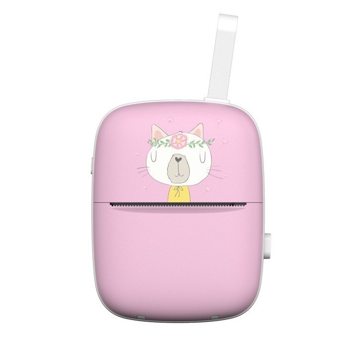 Jucarii pentru copii - Mini Imprimanta Foto Portabila, Incarcare USB, Bluetooth, Model Pisica, Print Alb-Negru, Roz