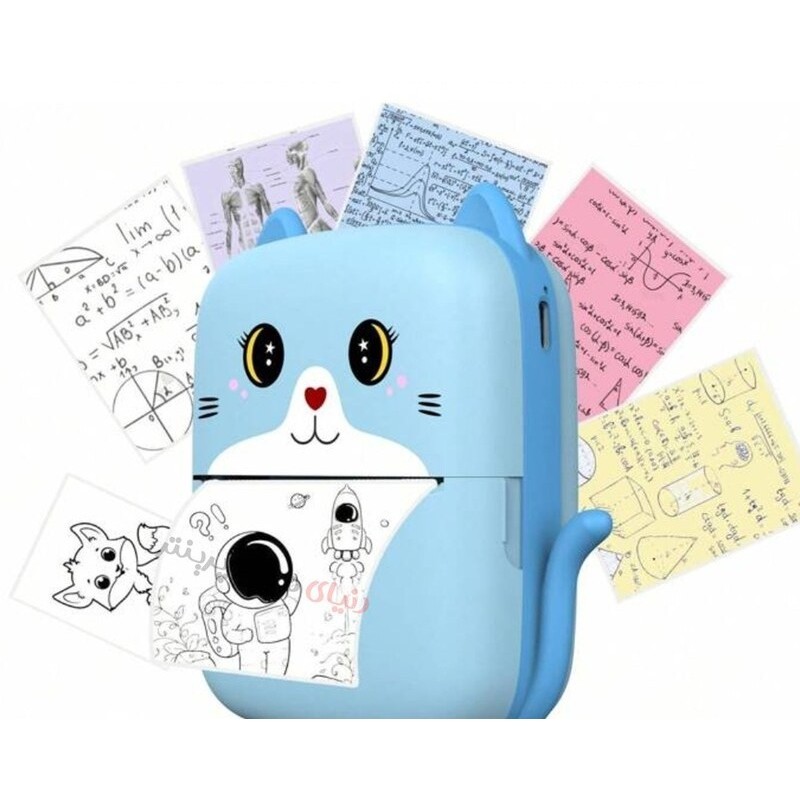 Mini Imprimanta Foto Portabila, Incarcare USB, Bluetooth, Model Pisicuta, Print Alb-Negru, Albastru [2]