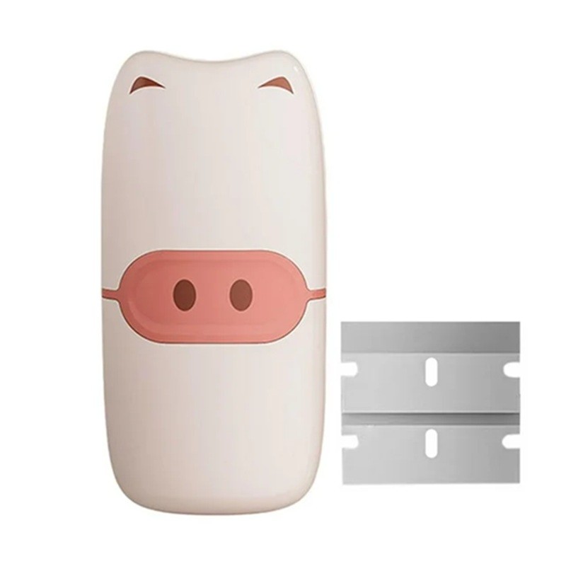 Accesorii Ingrijire Casa - Mini Racleta de Curatare, pentru Etichete, Adezivi, din ABS+ Metal, 2 Lame Incluse, Roz