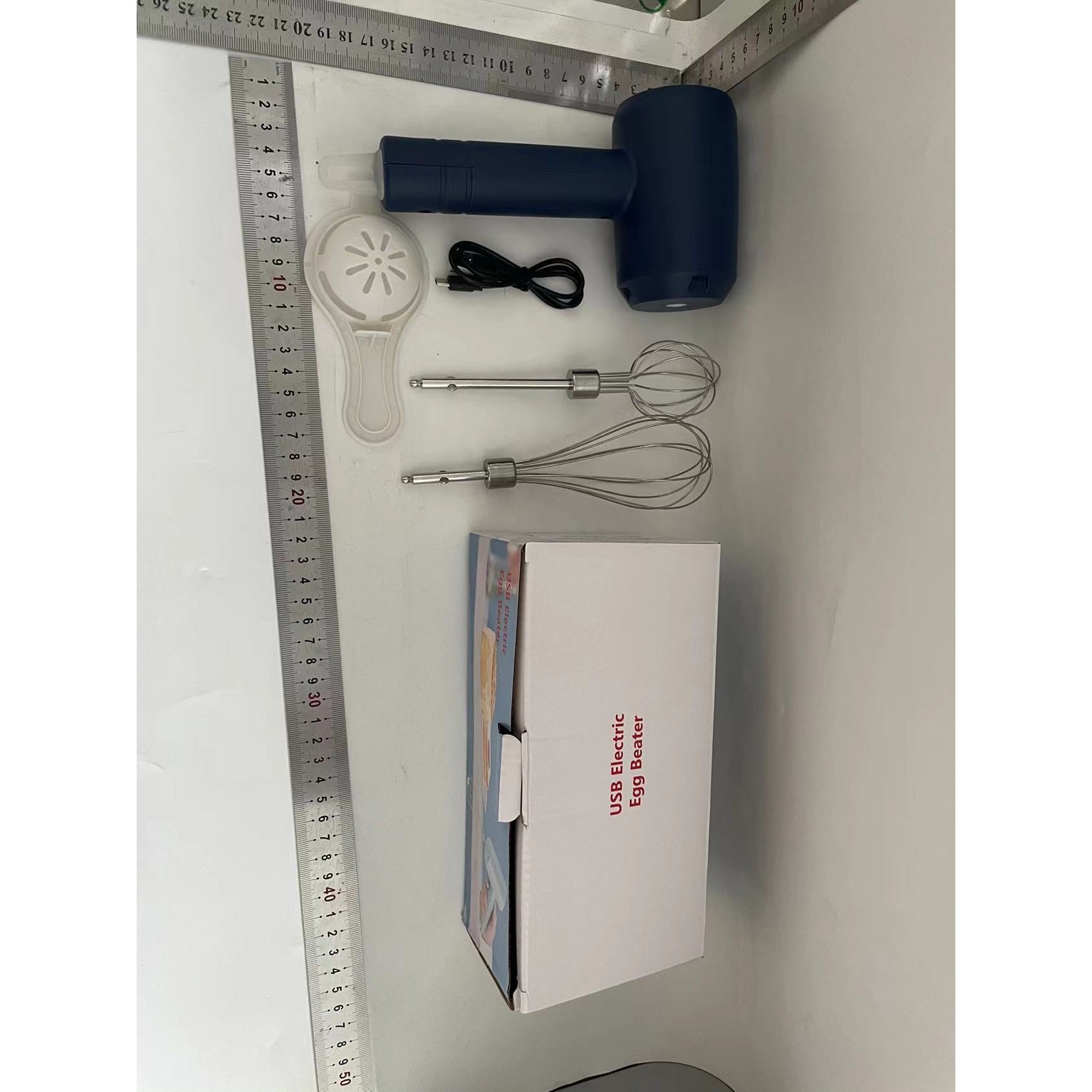 Mixer Electric fara Fir, pentru Uz Casnic, pentru Oua Smantana Frisca, Maner Plastic, Usor de Utilizat si Depozitat, 3 Accesorii, Albastru Inchis [5]