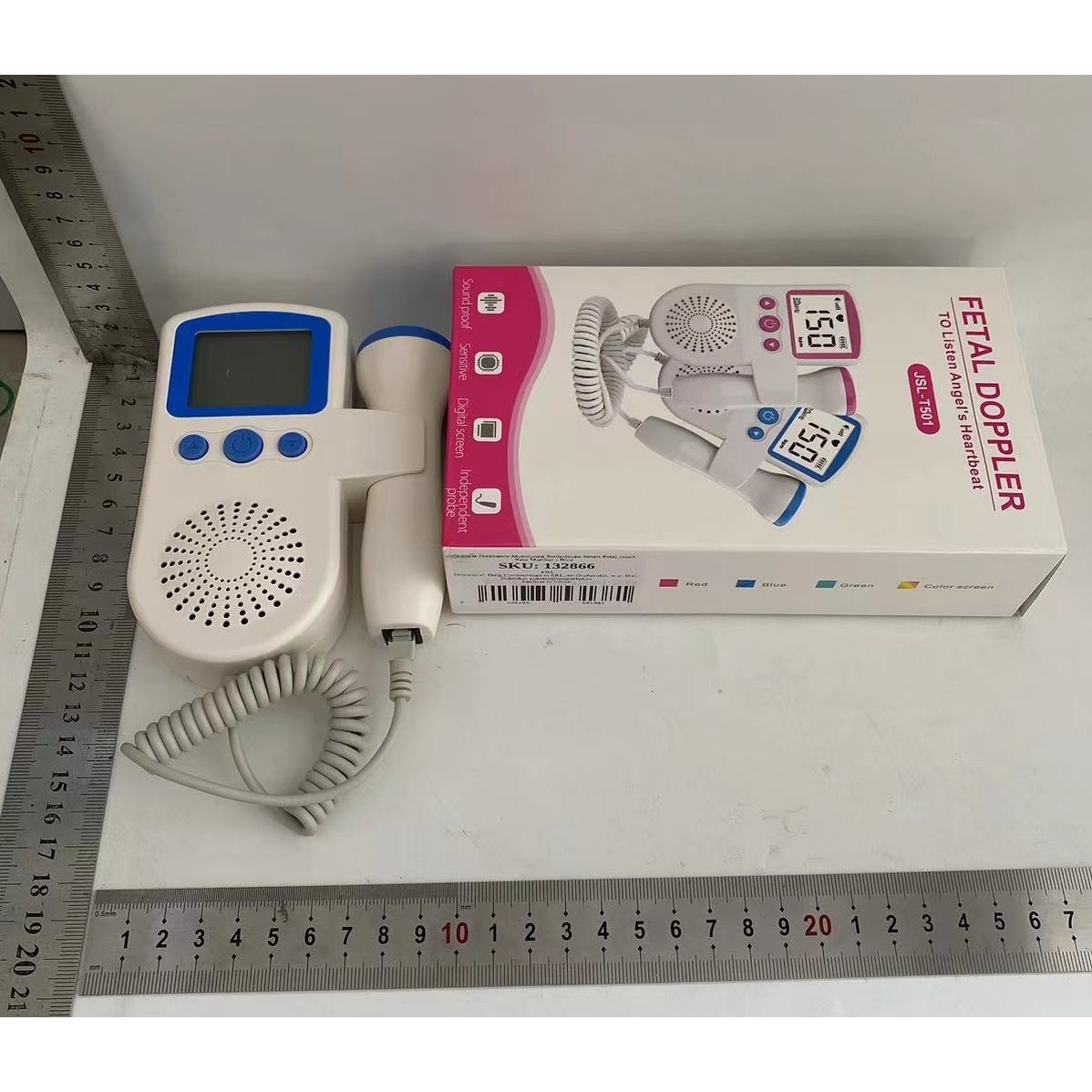 Monitor Fetal Doppler, Monitorizare Sarcina, Ritm Cardiac, Ecran LCD 4.5 cm, 2 x Baterii AA (neincluse), Portabil, din ABS, 12.8 x 9.6 x 3 cm, Utilizare de la 9 Saptamani, Albastru [4]