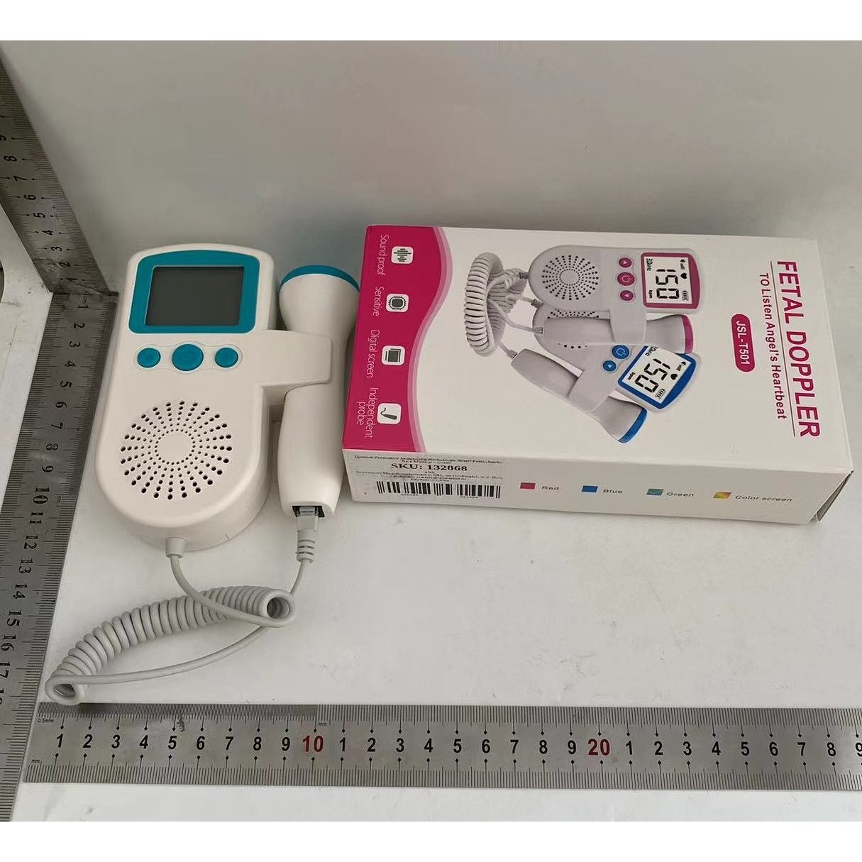 Monitor Fetal Doppler, Monitorizare Sarcina, Ritm Cardiac, Ecran LCD 4.5 cm, 2 x Baterii AA (neincluse), Portabil, din ABS, 12.8 x 9.6 x 3 cm, Utilizare de la 9 Saptamani, Verde [4]