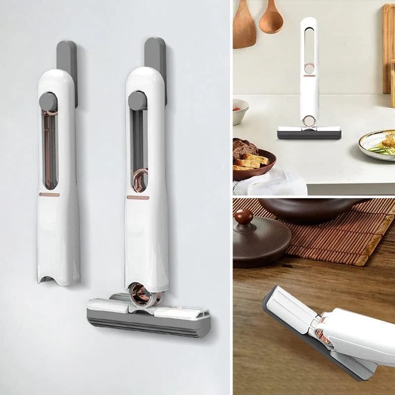 Mop de Mana Mini-Portabil, cu Sistem de Stoarcere, Dispozitiv de Curatat Manual, cu Burete Absorbant, din PVA, 29.5 x 15.5 cm, 2 Rezerve, Alb [5]