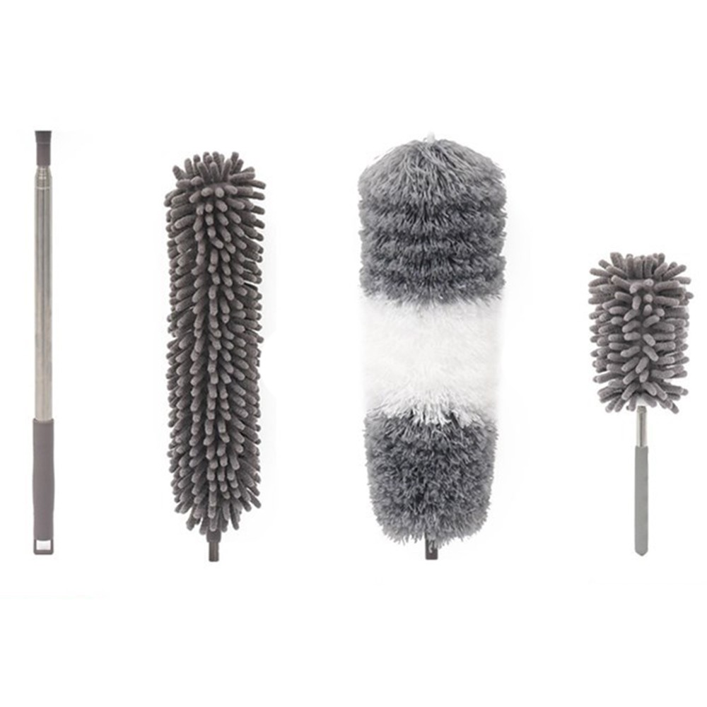 Maturi, Perii, Mopuri si Galeti - Mop din Microfibra pentru Curatenie, Set 3 Capete Detasabil, Mop din Microfibra, Pamatuf pentru Praf, Mini Perie, Maner Extensibil, EVA, Impachetate in Sac cu Fermoar, Gri