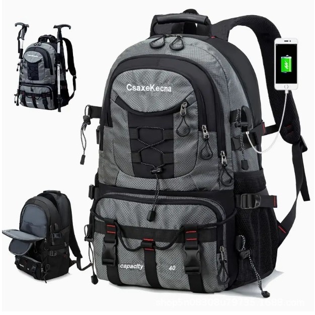 Articole si, Echipamente pentru Transport şi Ridicat - Rucsac Multifunctional de Alpinism, Capacitate 36-55 L, de Calatorie, Impermeabil, Slot USB Incarcare Telefon, Bretele Reglabile, 52 x 34 x 19 cm, Gri