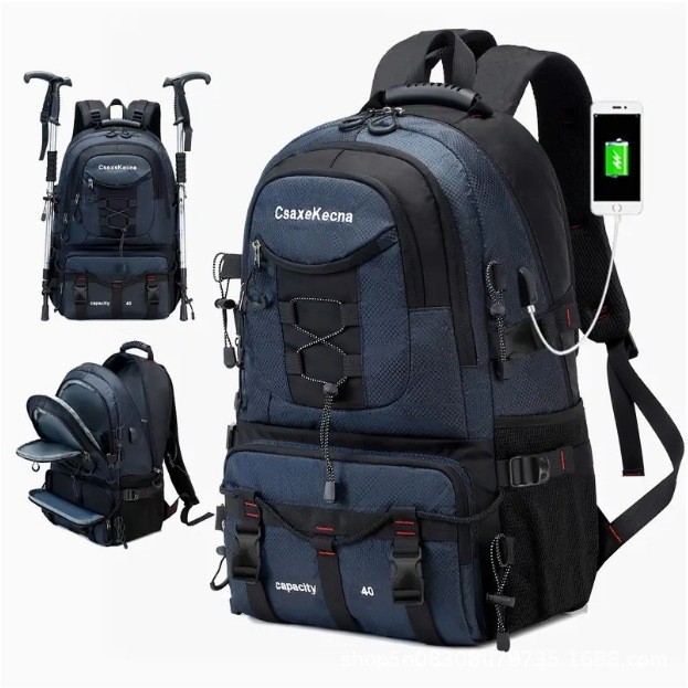 Articole si, Echipamente pentru Transport şi Ridicat - Rucsac Multifunctional de Alpinism, Capacitate 36-55 L, de Calatorie, Impermeabil, Slot USB Incarcare Telefon, Bretele Reglabile, 52 x 34 x 19 cm, Albastru