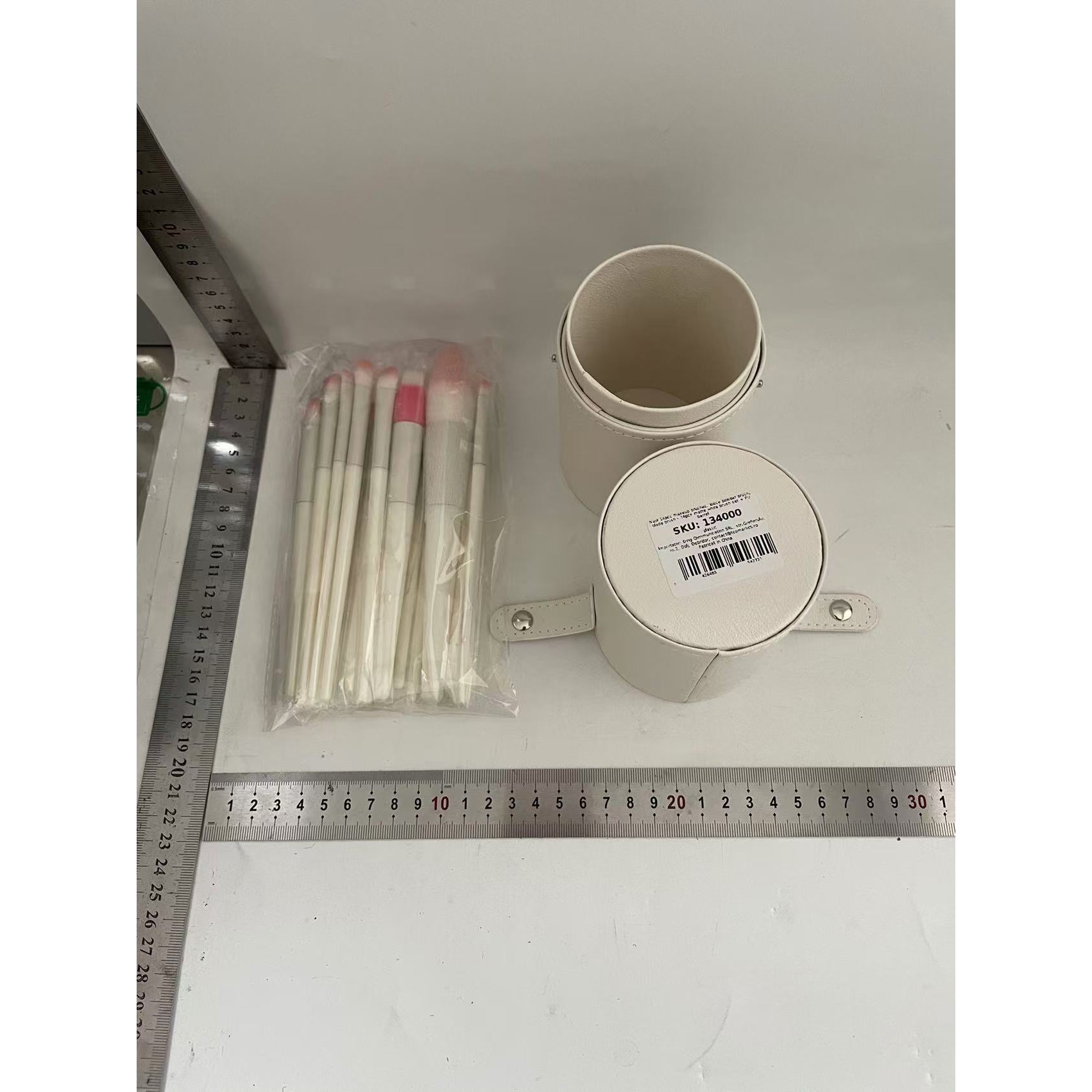 Set 14 Pensule de Machiaj cu Peri Moi, cu Suport pentru Depozitare, Bej [1]