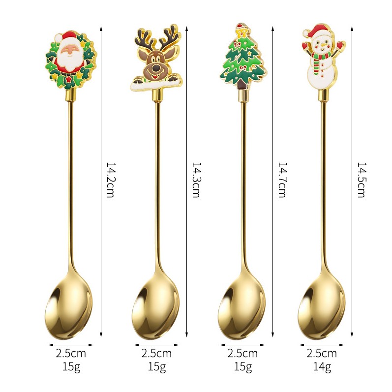 Set 4 Lingurite, Tema Craciun, Model Carry The Merry, 4 Modele, din Otel Inoxidabil, 19.5 x 16 x 2 cm, Multicolor [10]