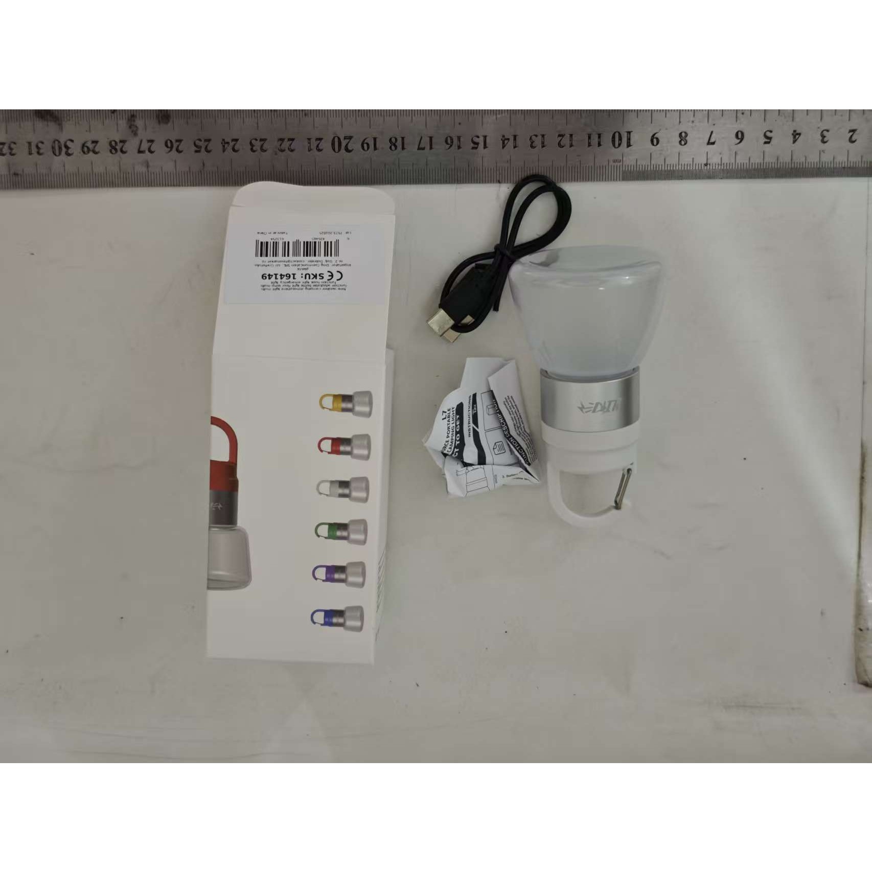 Lampa Portabila, de Voiaj/Camping, Incarcare USB, IPX5, LED RGB, din ABS, 300 mAh, 10 x 5.5 x 5.5 cm, Alb [1]