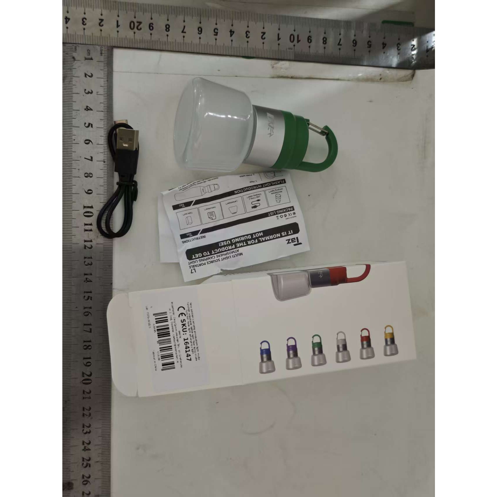 Lampa Portabila, de Voiaj/Camping, Incarcare USB, IPX5, LED RGB, din ABS, 300 mAh, 10 x 5.5 x 5.5 cm, Verde [5]