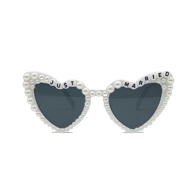 Ochelari Decorativi, Model Just Married, cu Perle, pentru Nunta, din PC, 15.3 x 5.7 x 14.5 cm, Alb [5]