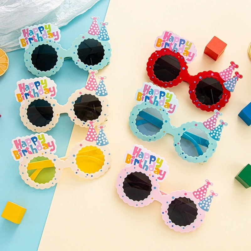 Ochelari Decorativi, pentru Petrecere, din ABS, Unisex, Model Happy Birthday, 13.5 x 8.5 cm, Albastru cu Lenile Albastre [1]