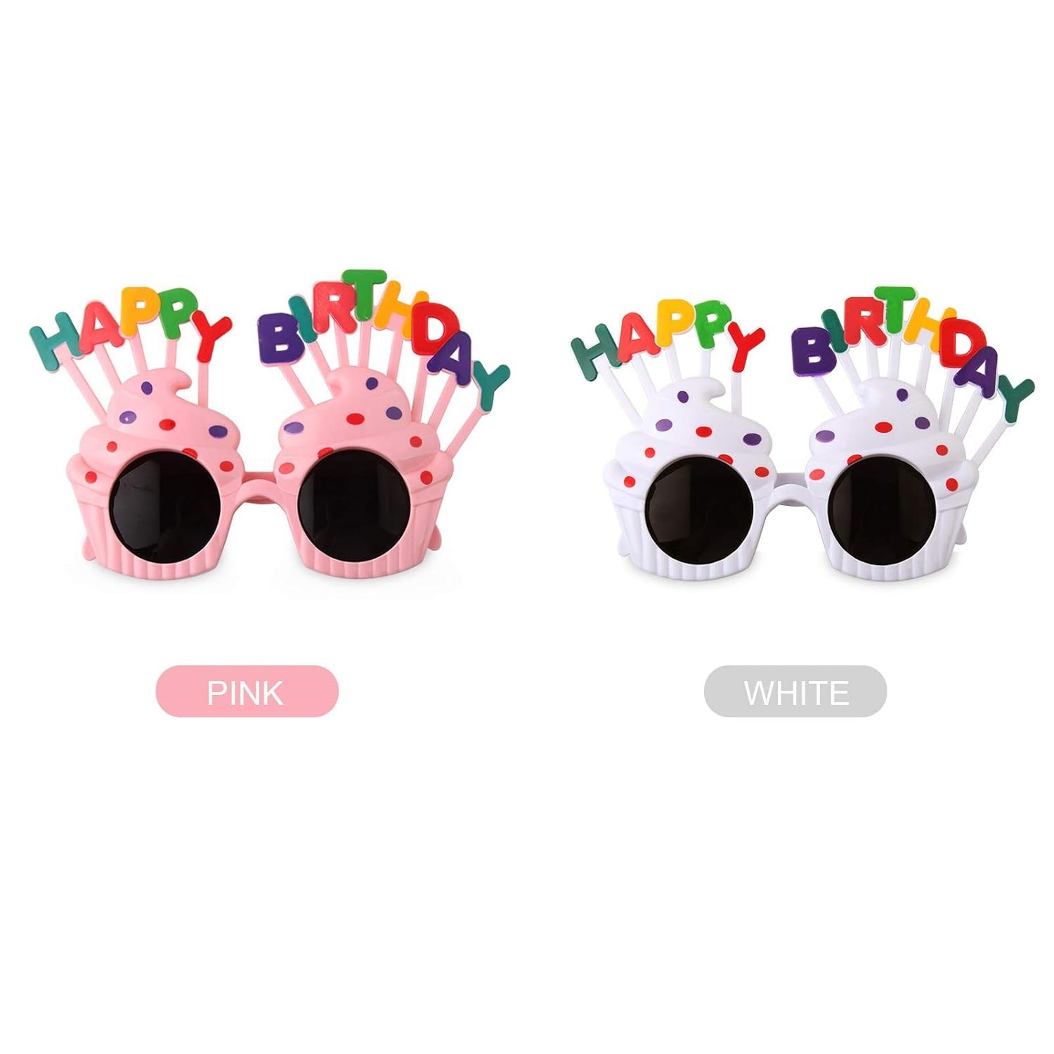 Ochelari Happy Birthday, Tematica Aniversare, Protectie Soare, din Plastic, Model Prajiturele, 18.5x11.5 cm, Roz [4]