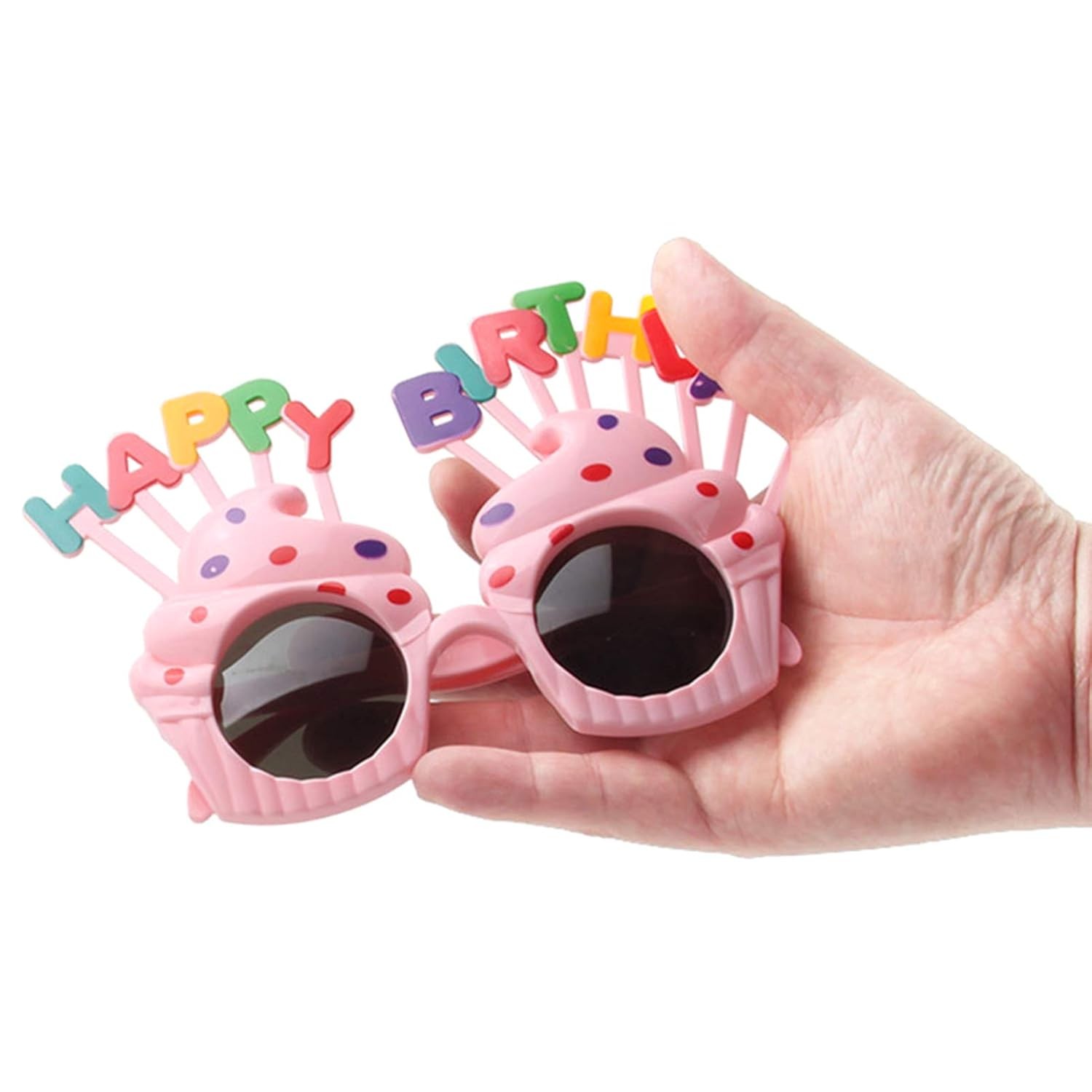 Ochelari Happy Birthday, Tematica Aniversare, Protectie Soare, din Plastic, Model Prajiturele, 18.5x11.5 cm, Roz [2]