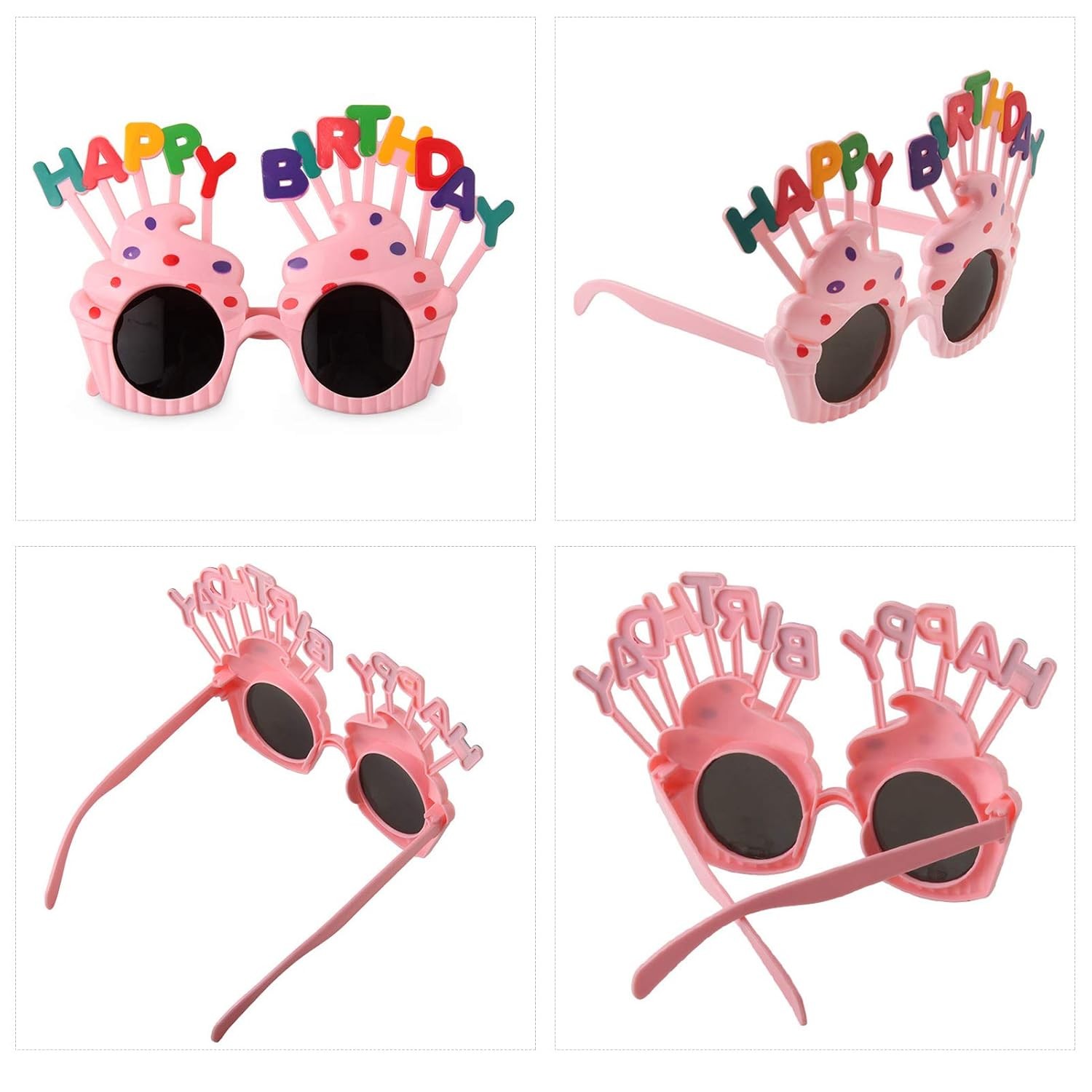 Ochelari Happy Birthday, Tematica Aniversare, Protectie Soare, din Plastic, Model Prajiturele, 18.5x11.5 cm, Roz [5]