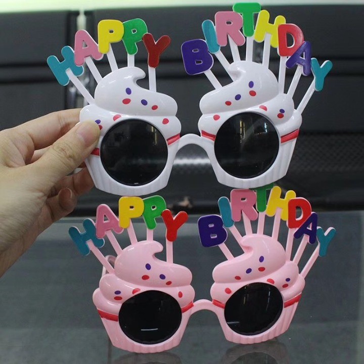 Ochelari Happy Birthday, Tematica Aniversare, Protectie Soare, din Plastic, Model Prajiturele, 18.5x11.5 cm, Alb [6]