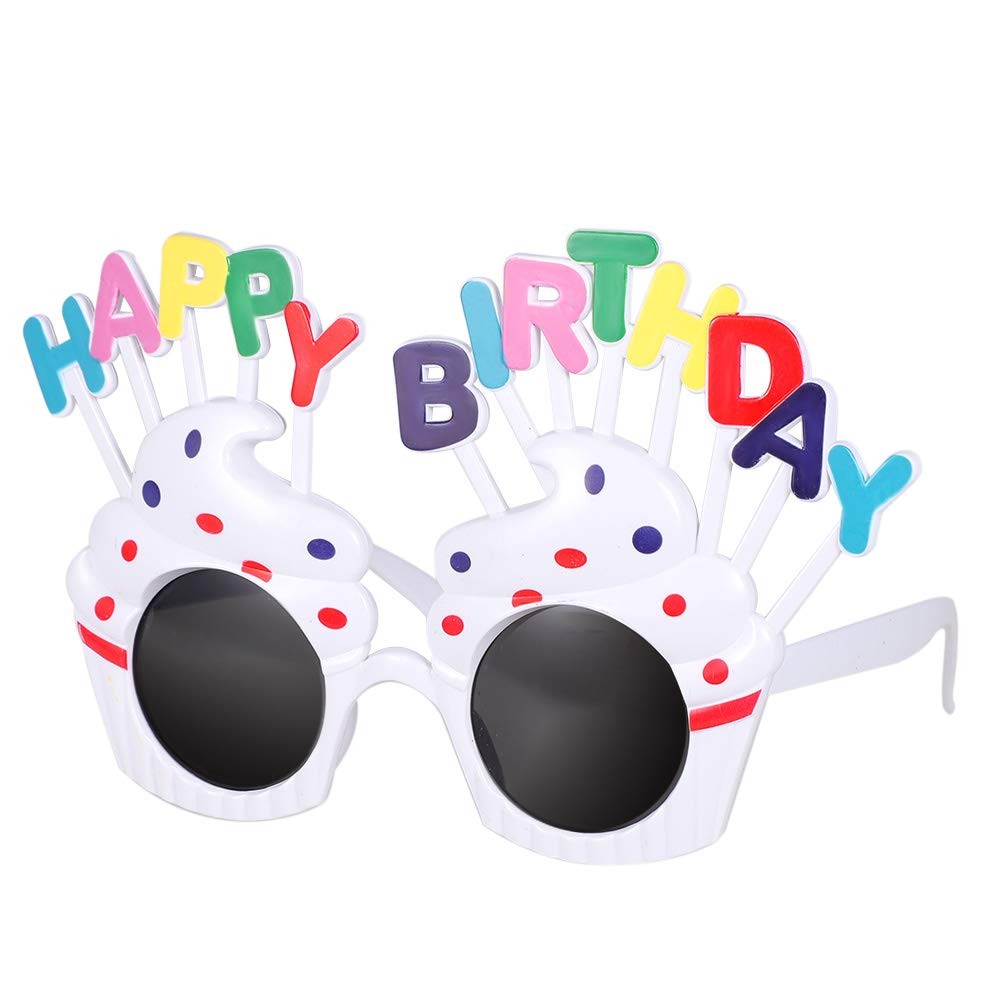 Ochelari Happy Birthday, Tematica Aniversare, Protectie Soare, din Plastic, Model Prajiturele, 18.5x11.5 cm, Alb [5]