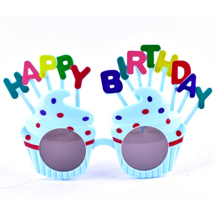 Ochelari Happy Birthday, Tematica Aniversare, Protectie Soare, din Plastic, Model Prajiturele, 18.5x11.5 cm, Albastru [3]