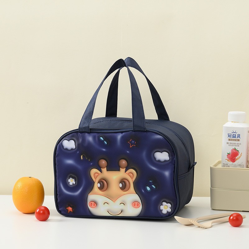 Geant? Frigorific?, cu Desene Animat 3D, Portabil? pentru Copii, de Prânz, din Pânz? Oxford, 27.5x18x20 cm, Model Cerb, Albastru [2]