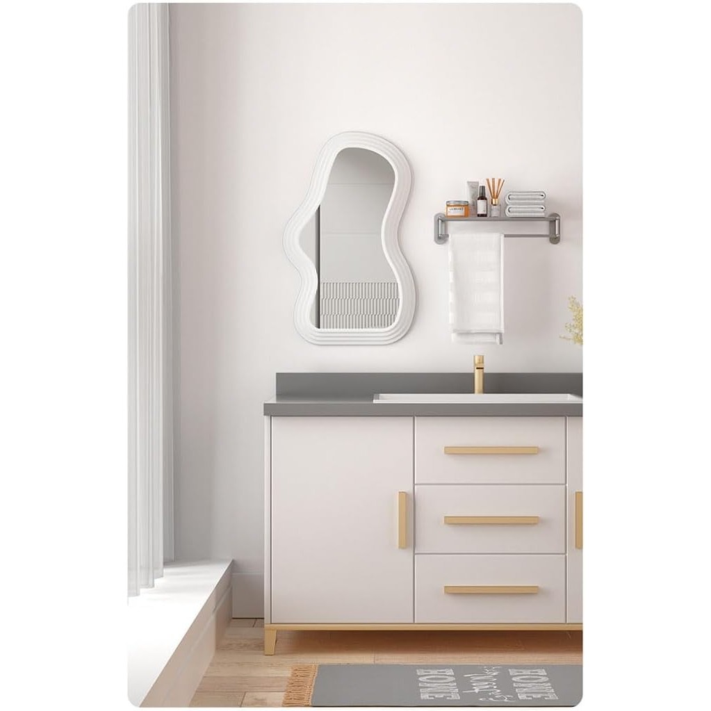 Oglinda de Perete, Decorativa, pentru Baie, Dormitor, Sufragerie, Model Minimalist, Forma Asimetrica, 40.3x26 cm, Alb [6]