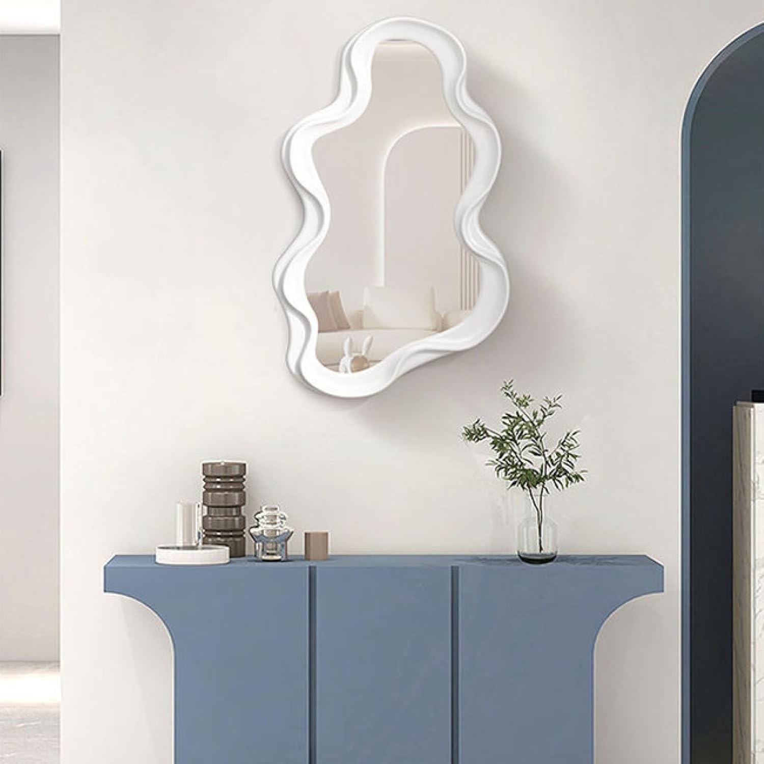 Oglinda de Perete, Decorativa, pentru Baie, Dormitor, Sufragerie, Model Minimalist in Forma de Nor, 41x26 cm, Alb [2]