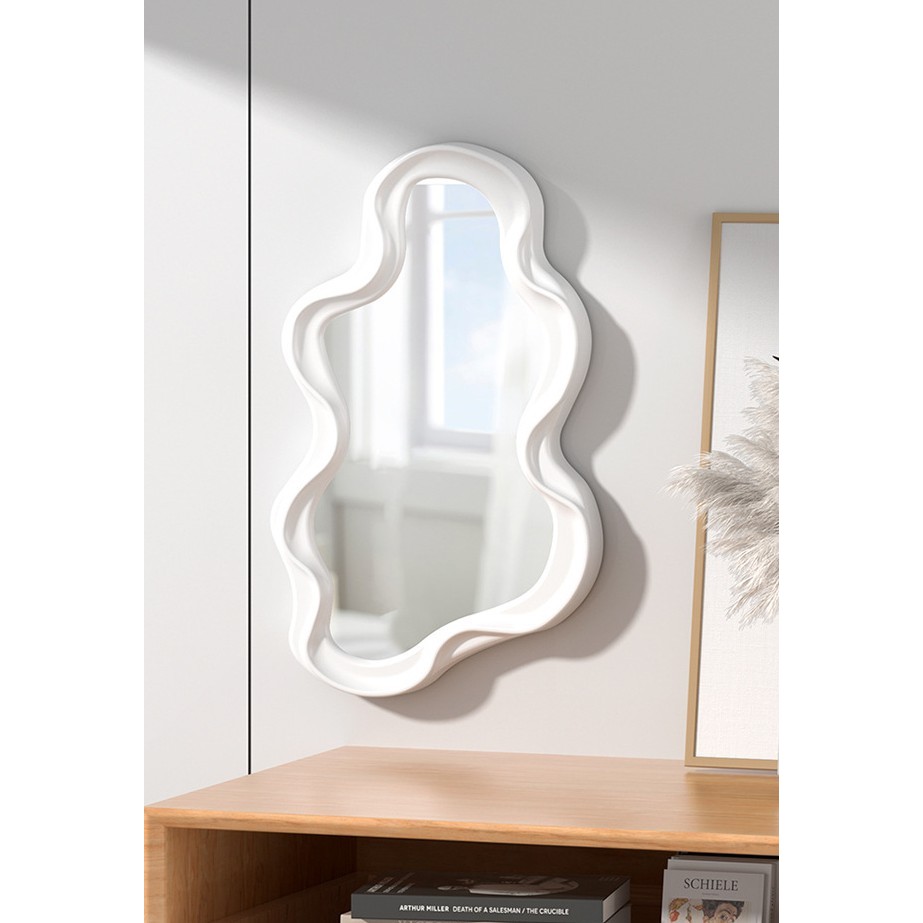 Oglinda de Perete, Decorativa, pentru Baie, Dormitor, Sufragerie, Model Minimalist in Forma de Nor, 41x26 cm, Alb [9]