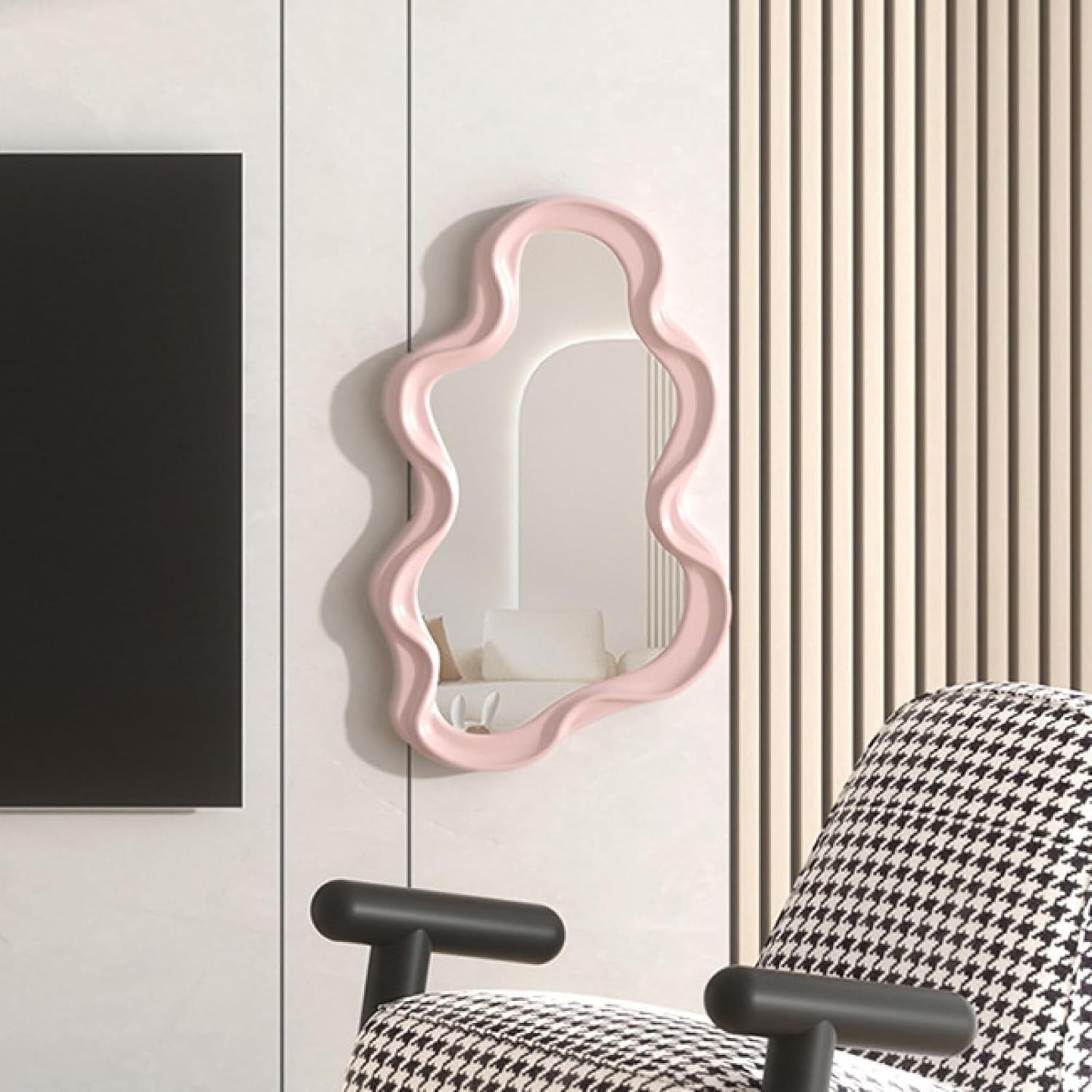 Oglinda de Perete, Decorativa, pentru Baie, Dormitor, Sufragerie, Model Minimalist in Forma de Nor, 41x26 cm, Roz [3]