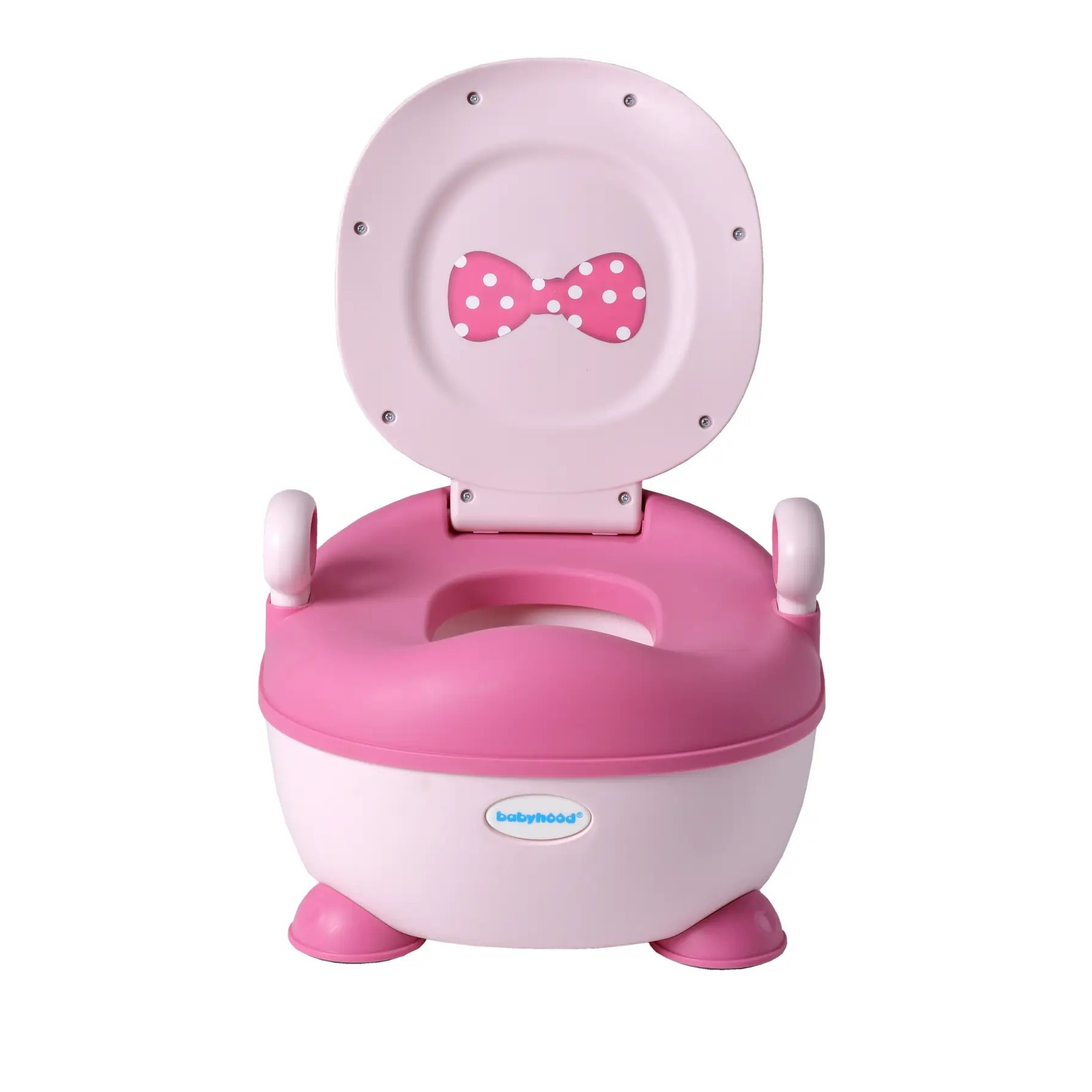 Articole pentru baie - Olita pentru Copii, +1an, Portabila, Design cu Fundita, cu Capac, Model Prietenos, Non-Toxic, Compartiment Detasabil, cu Manere, cu 4 Picioare, Usor de Curatat, 46*33*32 cm, Roz