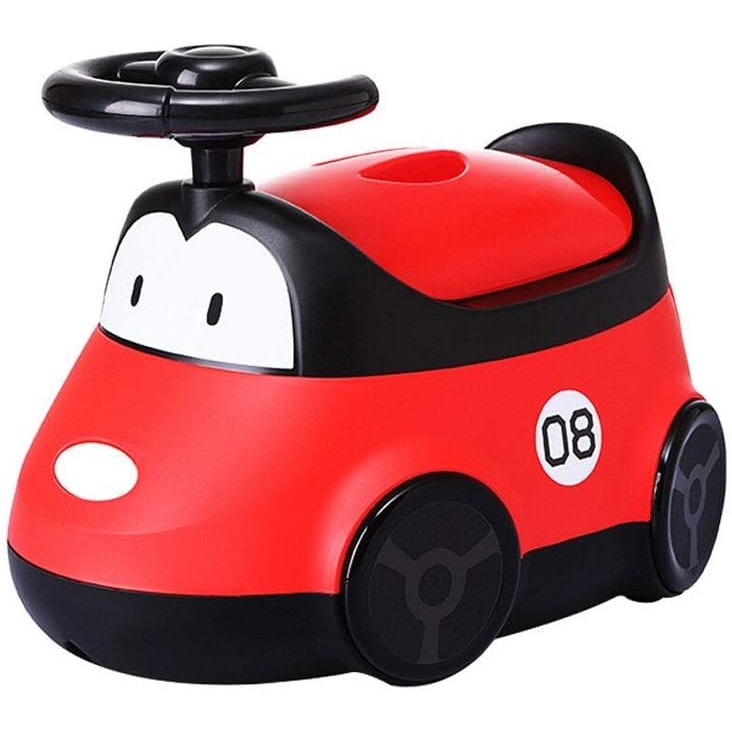 Articole pentru baie - Olita pentru Copii, +1an, Portabila, Design Masinuta cu Capac, Model Prietenos, Non-Toxic, Compartiment Detasabil, Usor de Curatat, Rosu