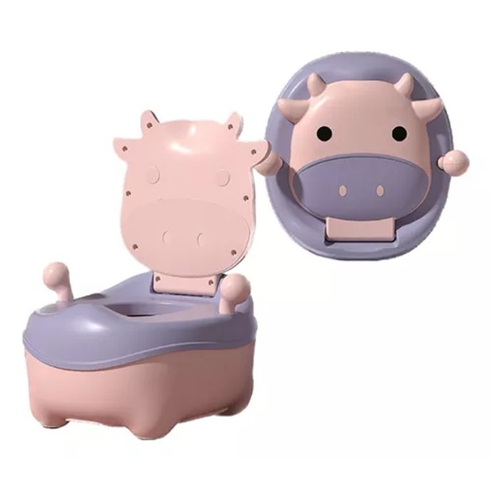 Olita pentru Copii, +1an, Portabila, Model Vacuta, cu Capac, Prietenoasa, Non-Toxic, Compartiment Detasabil, cu Manere, cu 4 Picioare, Usor de Curatat, Roz [5]