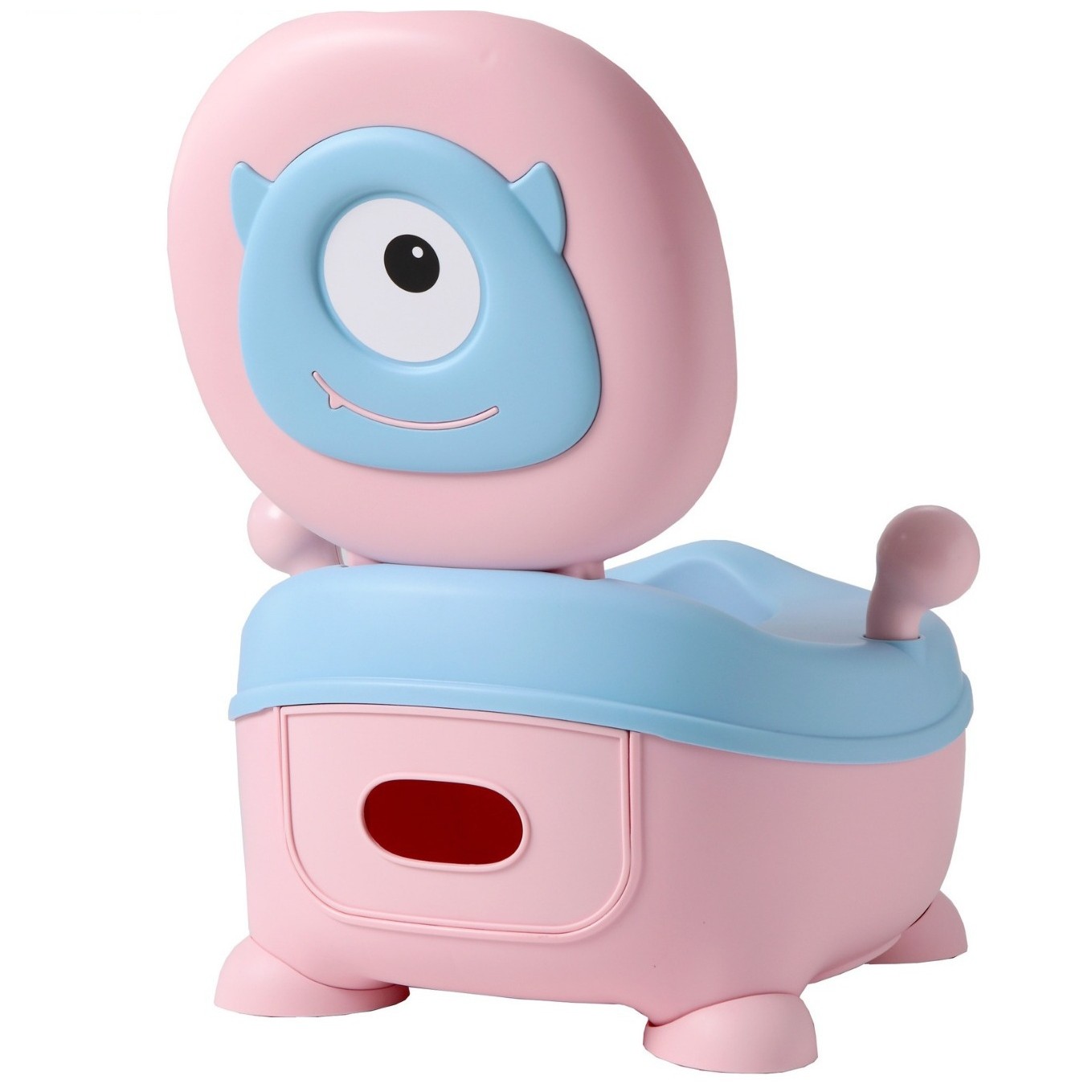Olita pentru Copii, +6 luni, Compartiment Detasabil, cu Capac, Antiderapanta, din Plastic, Colac Moale, Model Animat Ciclop, cu Maner, 33 x 21 x 45 cm, Albastru/Roz [3]