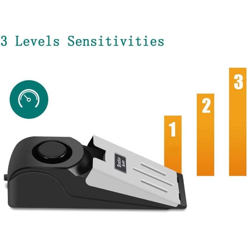 Opritor pentru Usa cu Alarma, 120DB, cu Baterii, cu 3 Trepte de Sensibilitate, Antialunecare, Buton ON-OFF, 14x4.5x4 cm, Negru [3]
