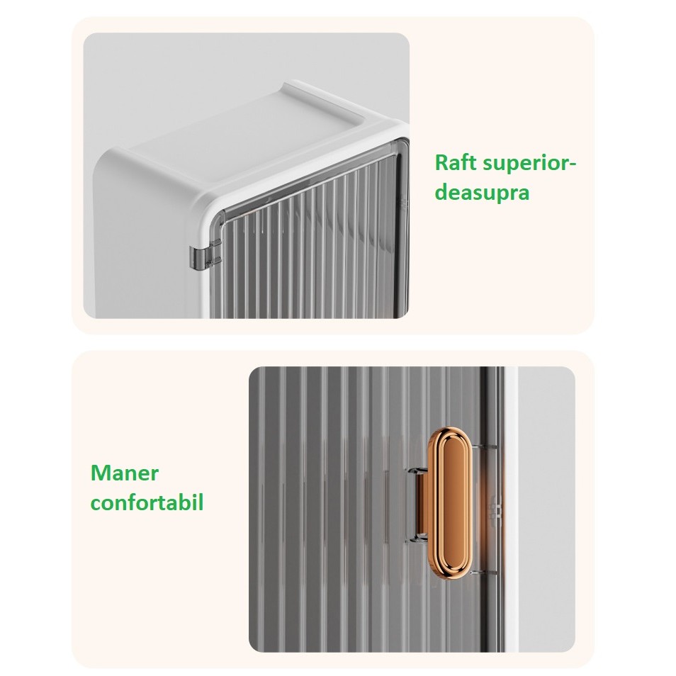 Organizator Cosmetice, Montare pe Perete fara Perforare, 36.5x10.9x20 cm, din PP si ABS, Alb-Negru, Usa Transparenta [4]