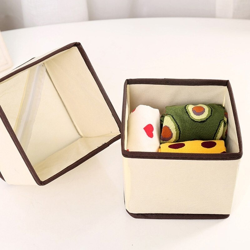 Organizator pentru Sertar, 3 Marimi, pentru Lenjerie, Tricouri, Sosete, 6 Piese, Pliabil, Stivuibil, din Tesatura, Alb/Maro [3]