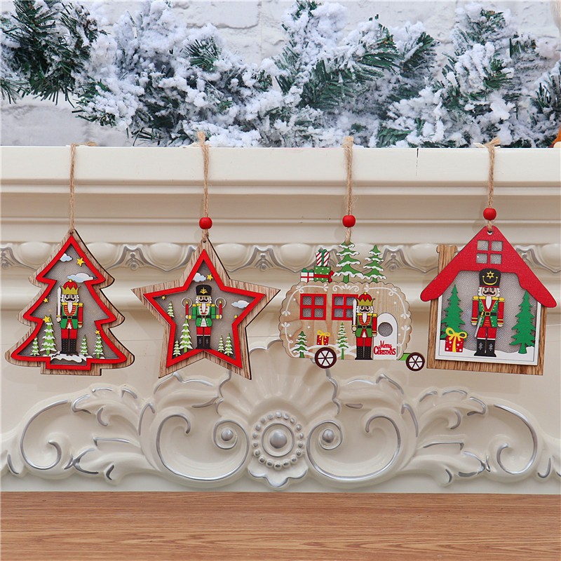 Ornament de Brad, cu Lumini LED, din Lemn, Figurina Spargatorul de Nuci, Model Masina, Multicolor [8]