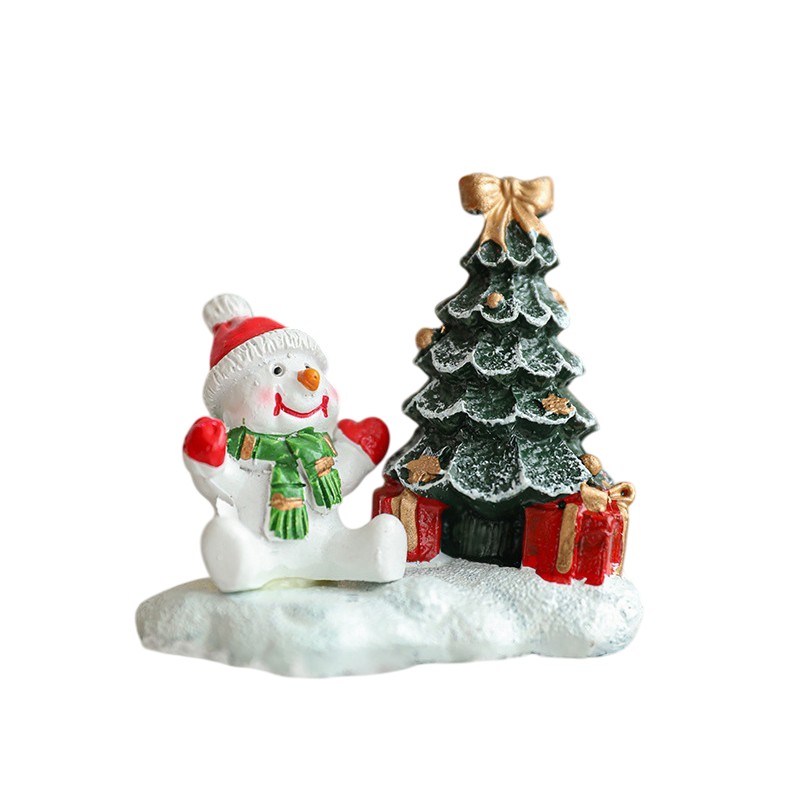 Ornament de Craciun din Rasina pentru Decor, Model Om de Zapada cu Brad, Decoratiune de Birou pentru Craciun, 6.5 x 6.5 x 4 cm, Alb Verde [2]