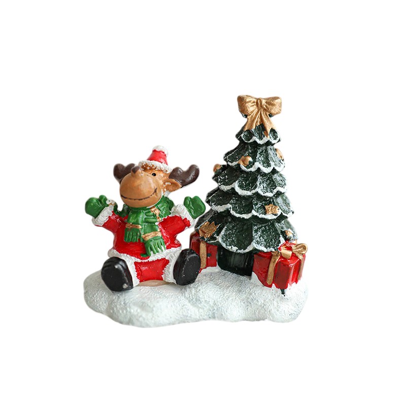 Ornament de Craciun din Rasina pentru Decor, Model Ren cu Brad, Decoratiune de Birou pentru Craciun, 6.5 x 6.5 x 4 cm, Rosu Verde [3]
