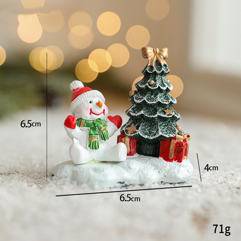 Ornament de Craciun din Rasina pentru Decor, Model Om de Zapada cu Brad, Decoratiune de Birou pentru Craciun, 6.5 x 6.5 x 4 cm, Alb Verde [1]