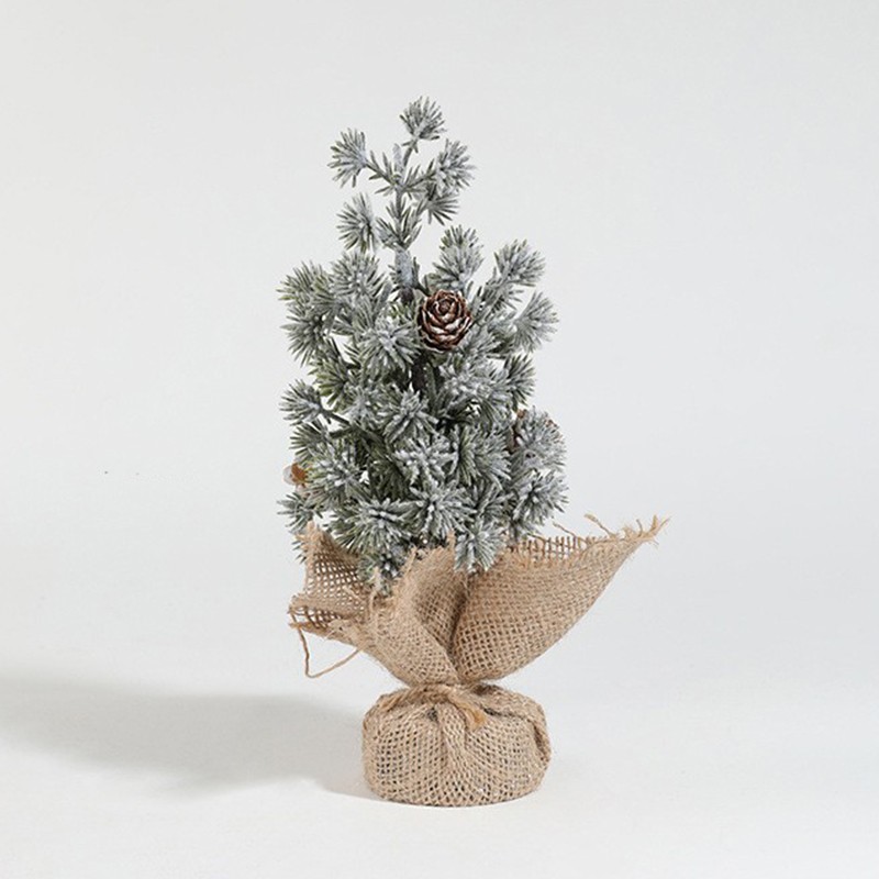 Decoratiuni Craciun - Decoratiune Craciun pentru Masa, Ornament de Decor Model Brad de Craciun de Dimensiuni Mici cu Fulgi Albi, pentru Birou si Interior, din Plastic Calitativ 20 cm, Verde Alb