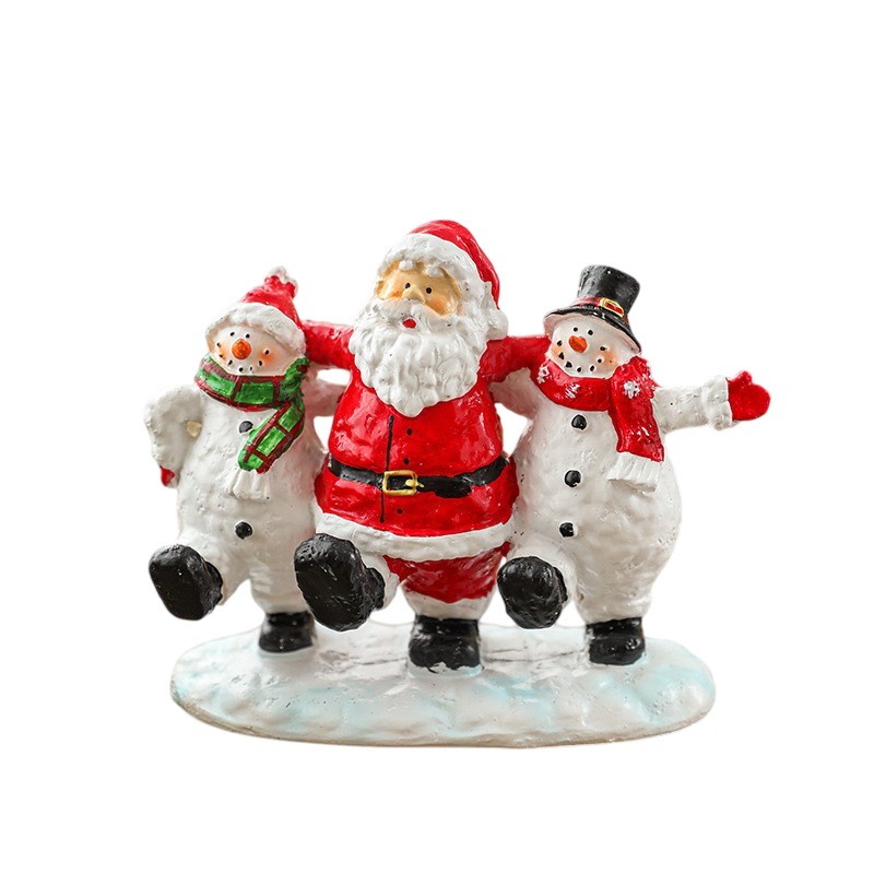 Ornament Decoratiune de Craciun, Decoratiune Mica pentru Craciun din Rasina, Model Mos Craciun cu Oameni de Zapada, 16 x 18 x 8 cm, Rosu Alb [2]