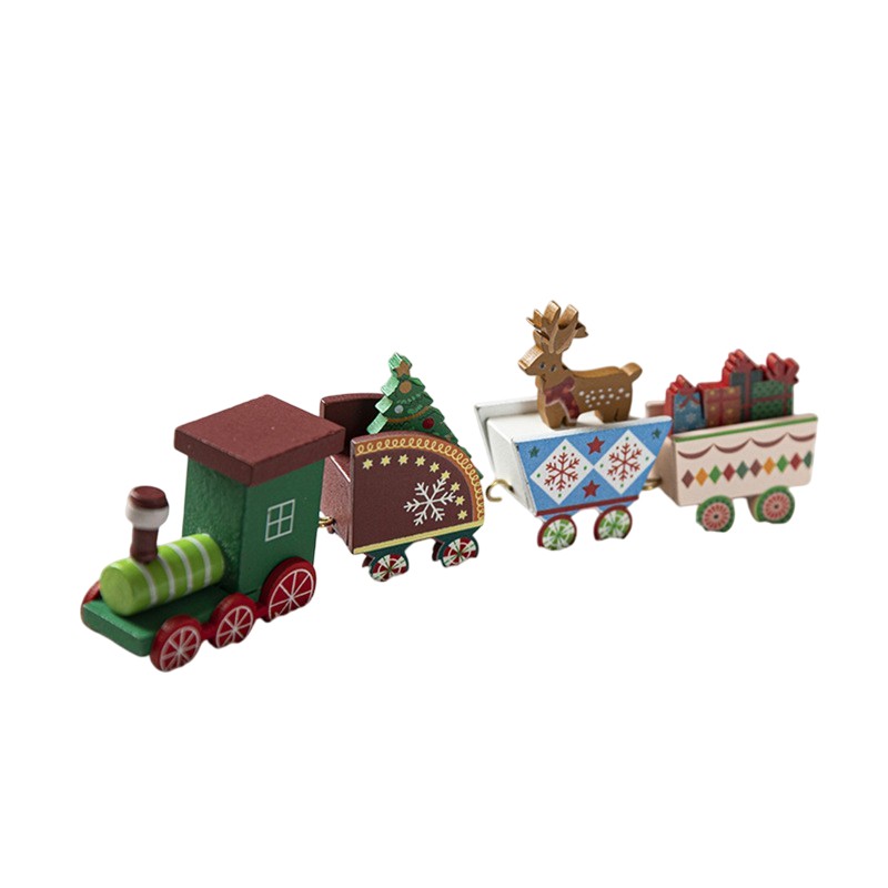 Ornament Decoratiune de Craciun Tren Pictat, Tip Ornament Jucarie de Decor pentru Craciun, din Lemn 20 cm, Tren Figurina de Craciun, Multicolor [5]