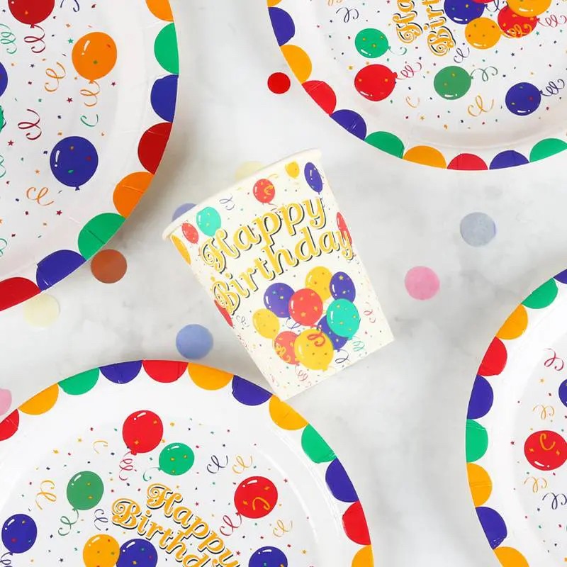 Pahare Cartonate pentru Petreceri, Set 10 Pahare Cartonate pentru Zile de Nastere si Aniversari, Model HAPPY BIRTHDAY, 230 ml, 8.6 x 7.5 cm, Multicolor [2]