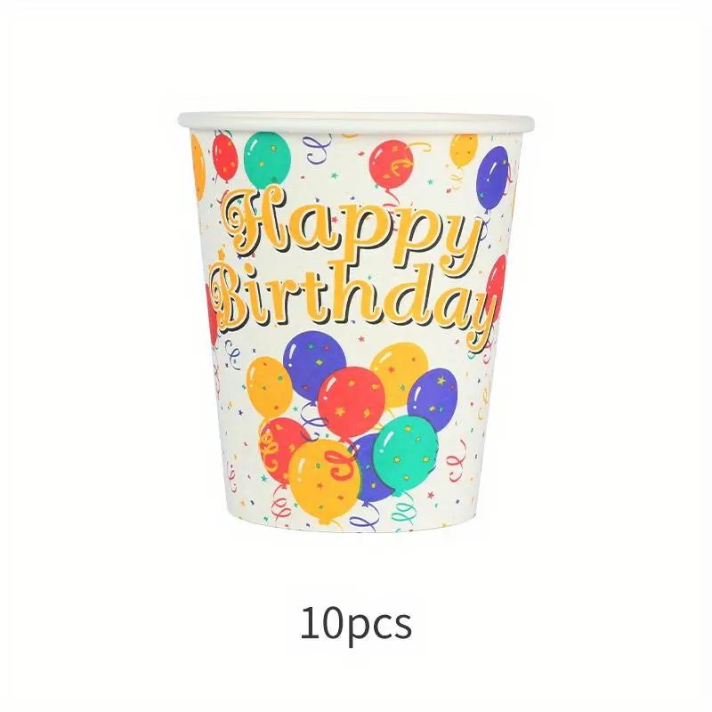 Pahare Cartonate pentru Petreceri, Set 10 Pahare Cartonate pentru Zile de Nastere si Aniversari, Model HAPPY BIRTHDAY, 230 ml, 8.6 x 7.5 cm, Multicolor [1]