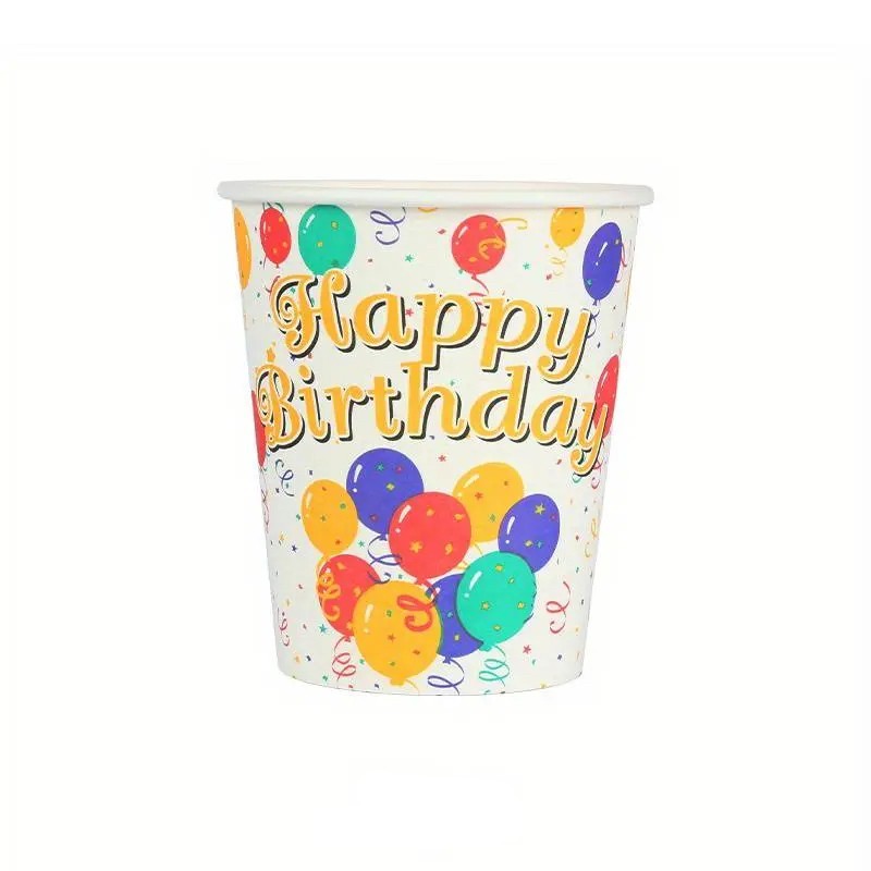 Accesorii Petrecere - Pahare Cartonate pentru Petreceri, Set 10 Pahare Cartonate pentru Zile de Nastere si Aniversari, Model HAPPY BIRTHDAY, 230 ml, 8.6 x 7.5 cm, Multicolor