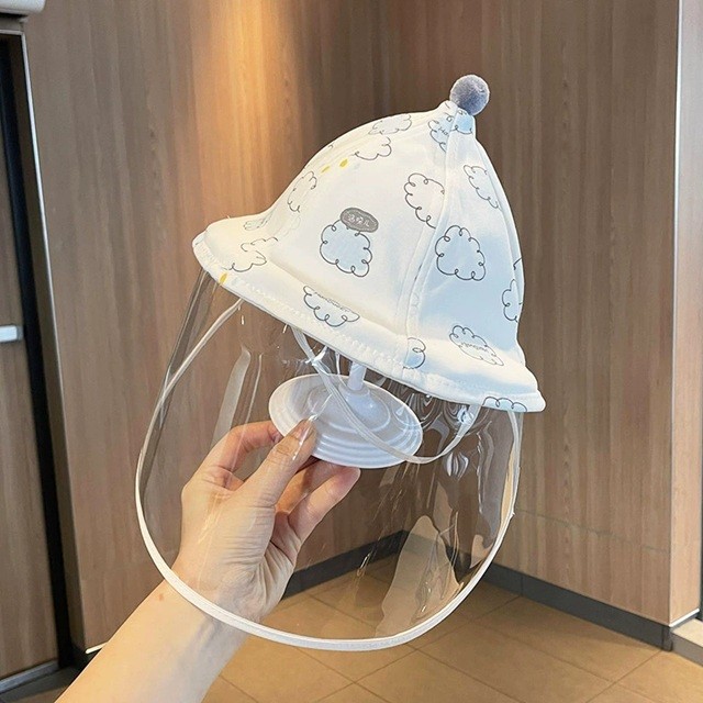 Palarie de Protectie pentru Bebelusi, Model cu Norisori Albastri, Pescareasca, de Primavara si Toamna, cu Masca si Fermoar, 45 cm, pentru 3-6 Luni, Bleu [2]