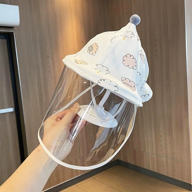 Palarie de Protectie pentru Bebelusi, Model cu Norisori Roz, Pescareasca, de Primavara si Toamna, cu Masca si Fermoar, 48 cm, pentru 6-12 Luni, Roz [2]