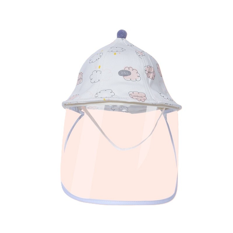 Articole diverse pentru copii - Palarie de Protectie pentru Bebelusi, Model cu Norisori Roz, Pescareasca, de Primavara si Toamna, cu Masca si Fermoar, 48 cm, pentru 6-12 Luni, Roz