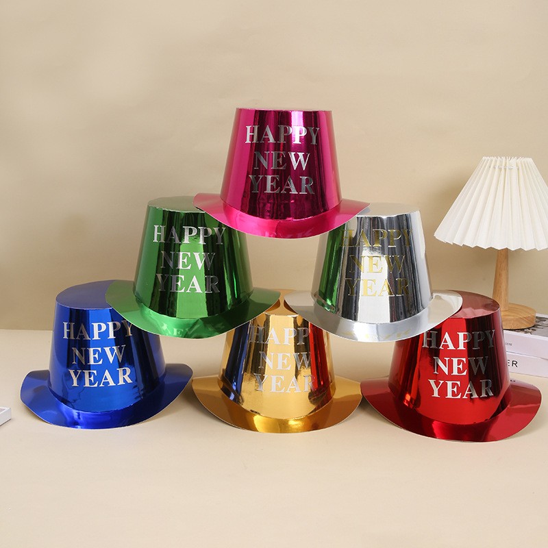 Palarie Happy New Year pentru Revelion, Palarie Festiva de Anul Nou, Palarie Magica din Hartie, 29 x 25 x 15.5 cm Colorata Sclipitor Albastru [2]