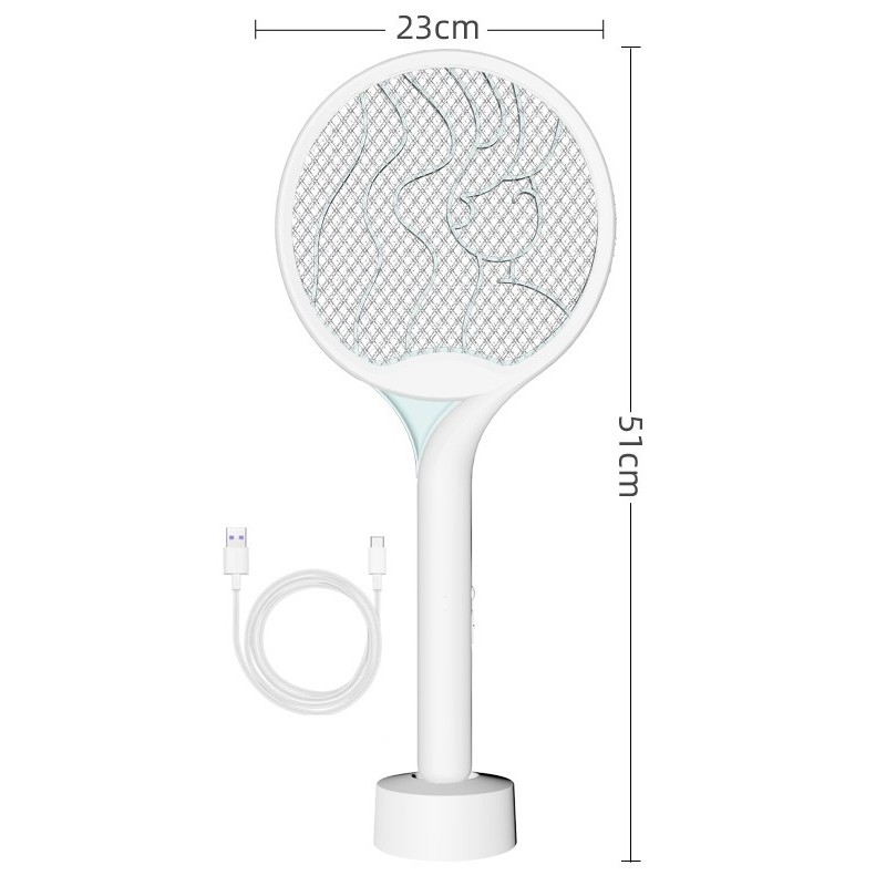 Paleta Electrica pentru Tantari, Muste si Tantari 2in1, Reincarcabila, Incarcare USB, 2600V, Plastic, Casa si Gradina, Anti-insecte, Stand, 23x51 cm, Alb [1]